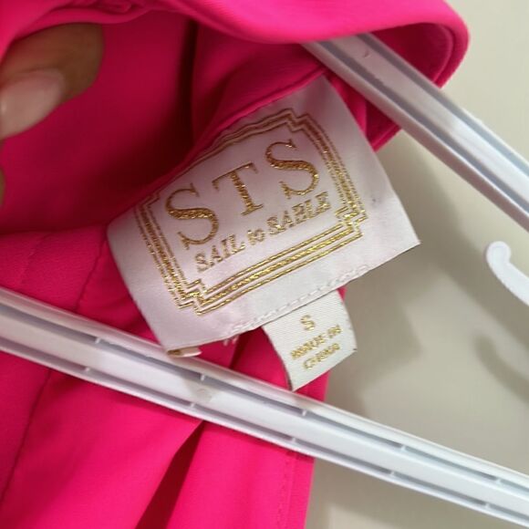 Sail To Sable Neon Pink Rolled Neckline Sheath Dress W/ Large Back Buttons - Picture 11 of 11